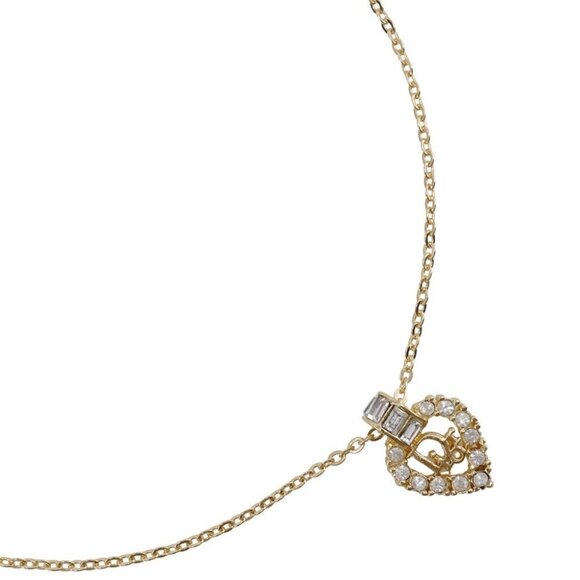 Dior Logo heart Necklace Plated Gold/Rhinestone heart 5.5g Women - Picture 1 of 8